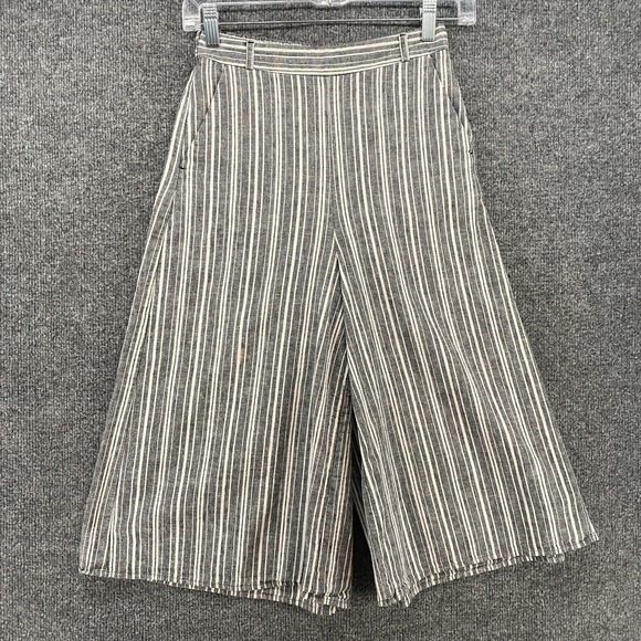The Unbranded Brand Pants - GU Pants Womens S‎ Linen Black Striped Wide Leg Crop Beach Boho Lagenlook Hippie